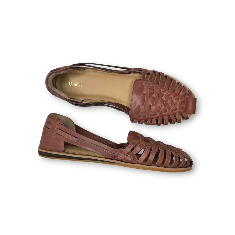 Quince Women's 100% Leather Huarache Flat Size 9.5 Brandy Brown Sandals NWOB
